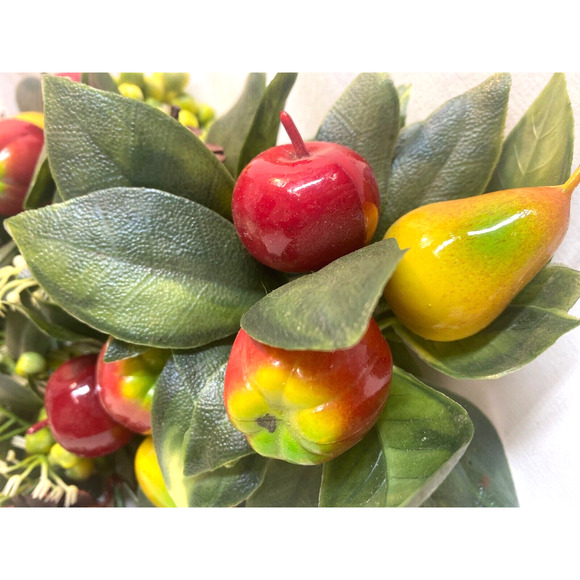 Vintage Plastic Wreath Centerpiece Candle Holder Fall Apples Pinecones - Picture 2 of 6